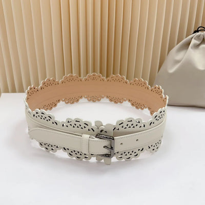 12 CM Wide Hollow Pattern Pin Buckle Waist Belt - Handmade Luxury Accessory