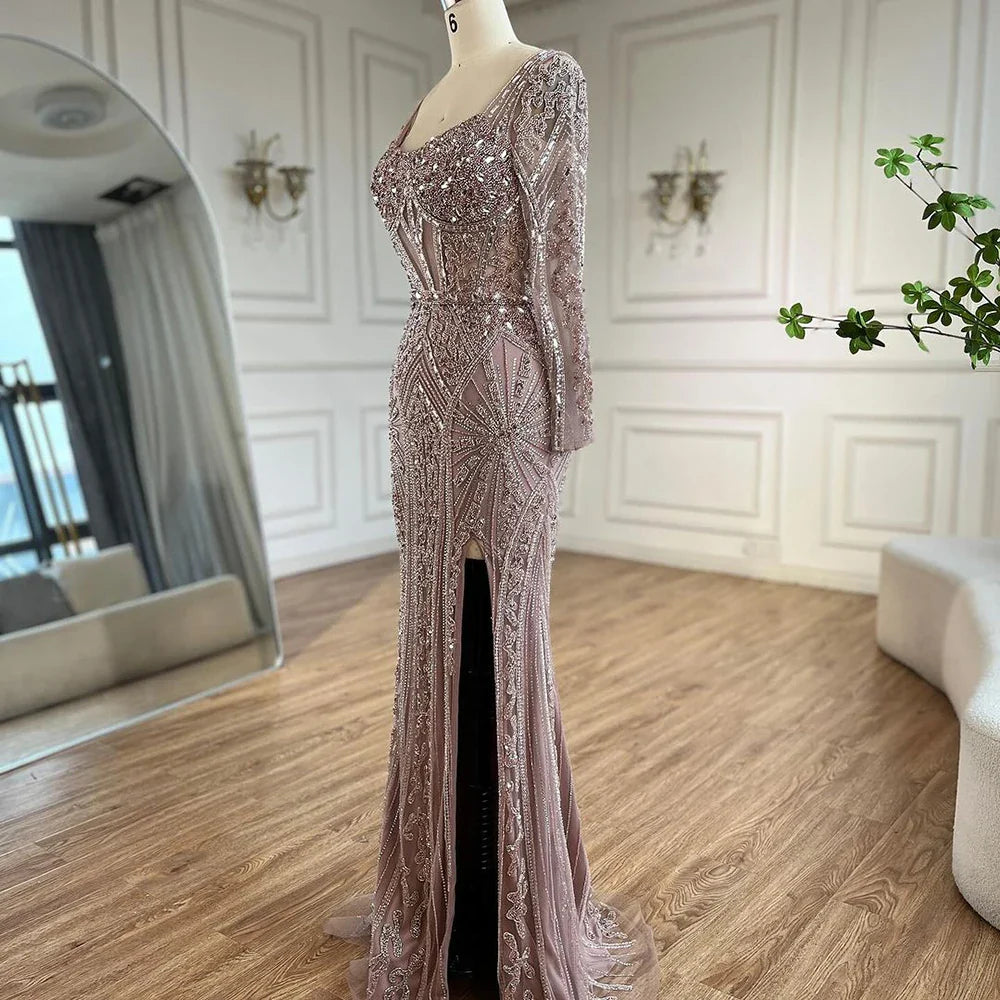 Luxury Pink Mermaid Beaded Evening Dress | Formal Occasion Gown