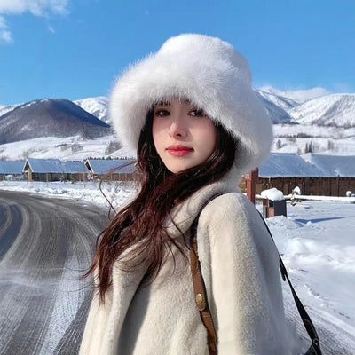 Winter Fluffy Fur Bucket Hat with Ear Protection