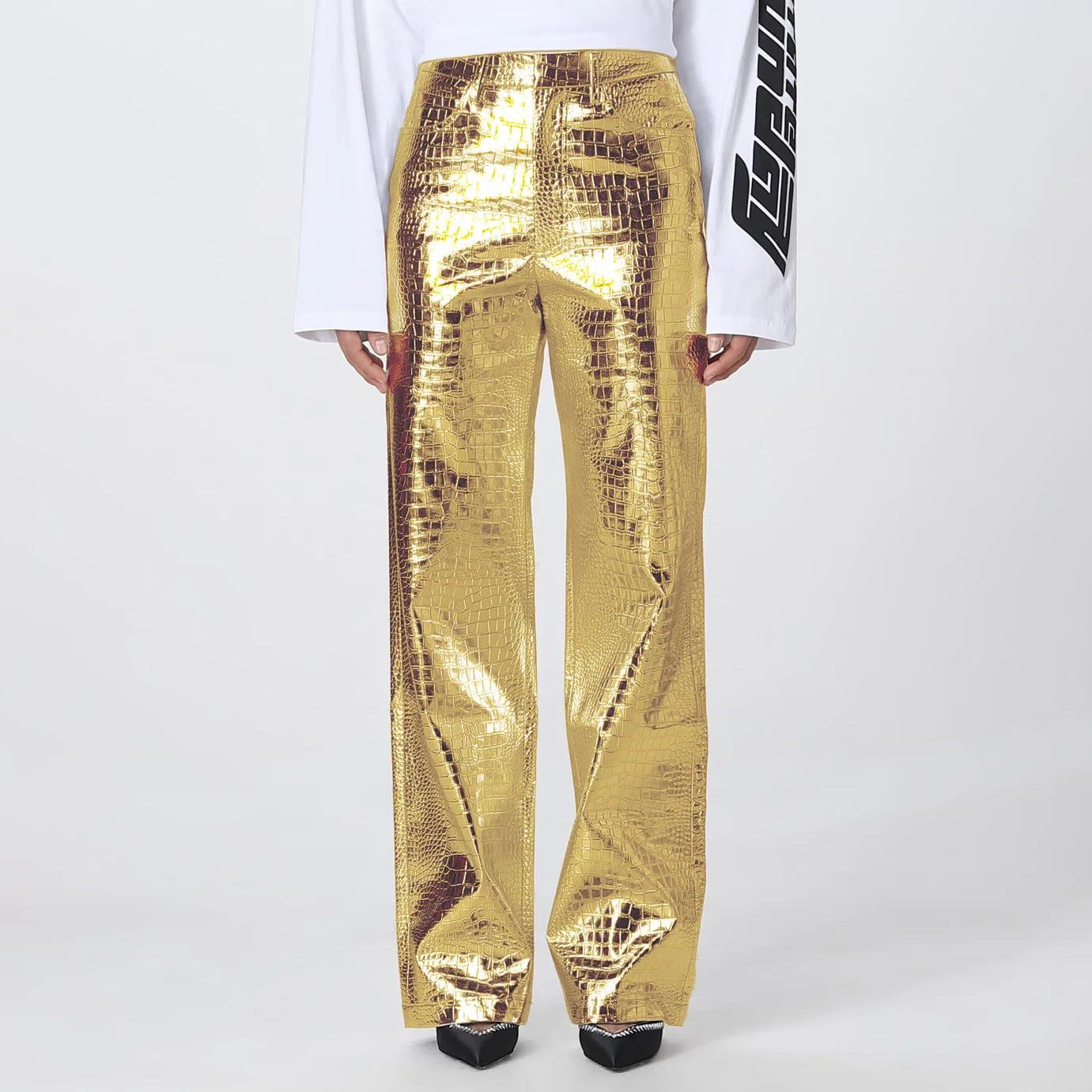 High Waisted Baggy PU Pants | Silver & Gold Loose Trousers