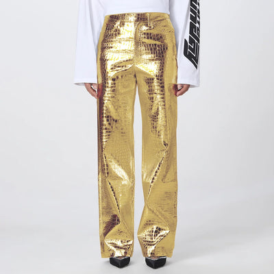 High Waisted Baggy PU Pants | Silver & Gold Loose Trousers