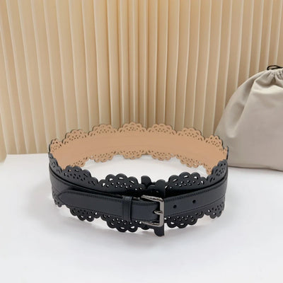 12 CM Wide Hollow Pattern Pin Buckle Waist Belt - Handmade Luxury Accessory