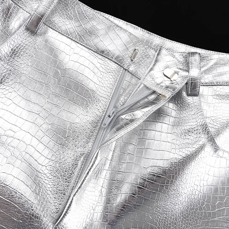 High Waisted Baggy PU Pants | Silver & Gold Loose Trousers