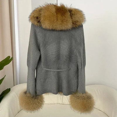 Women's Luxury Fur Coat with Detachable Fox Fur Collar - Autumn/Winter