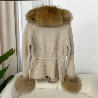 Women's Luxury Fur Coat with Detachable Fox Fur Collar - Autumn/Winter