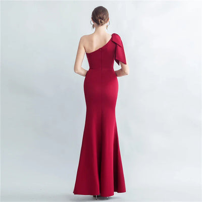 Candy Color Satin One-Shoulder Evening Dress with Slit and Appliques