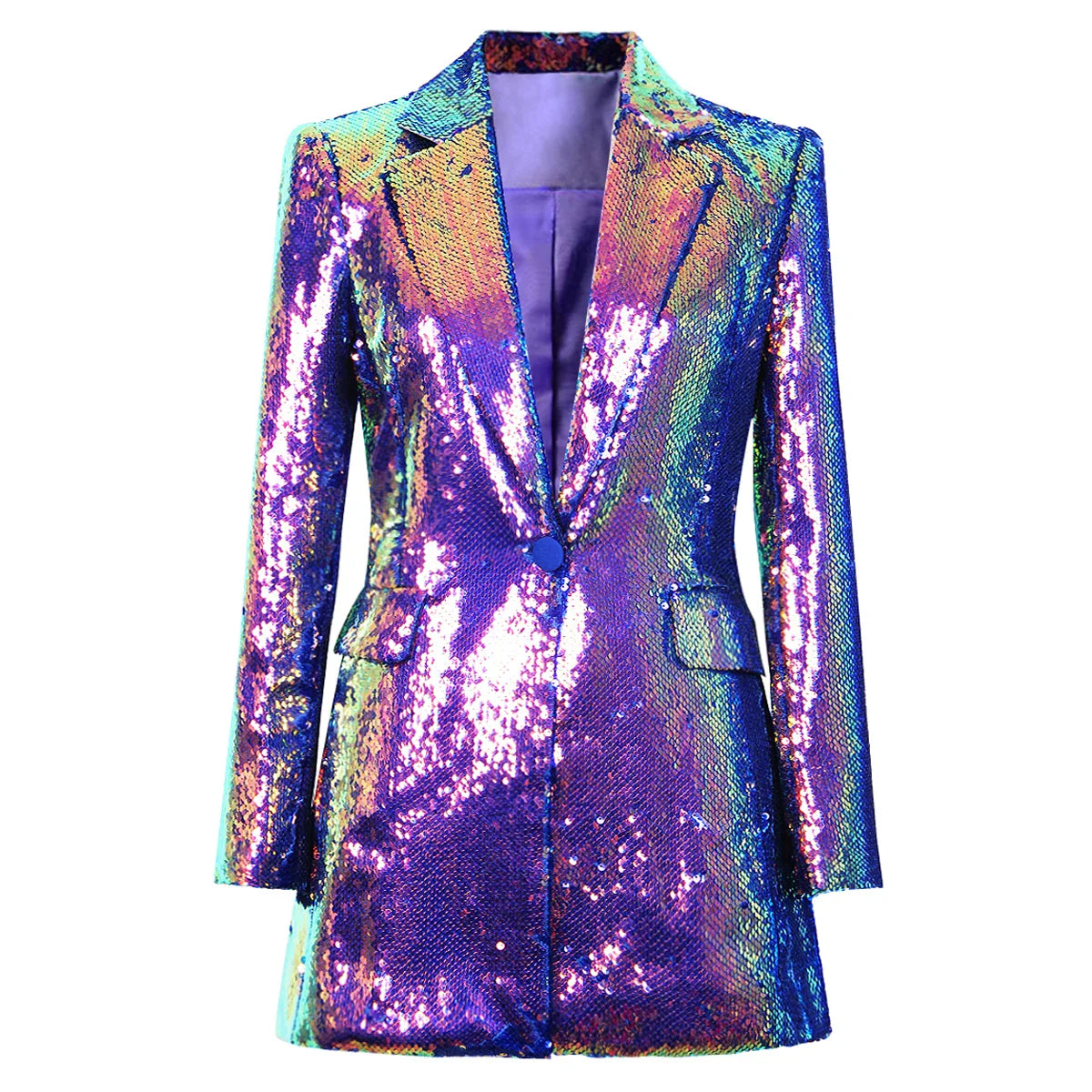Spring & Autumn Women's Sequin Blazer - Dazzling Midi Jacket