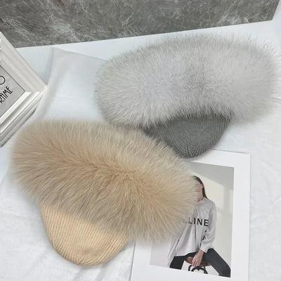 Stylish Winter Beanie Hat with Natural Fox Fur