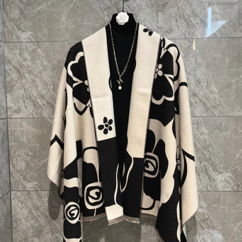 Elegant Floral Acrylic Cashmere Scarf Shawl