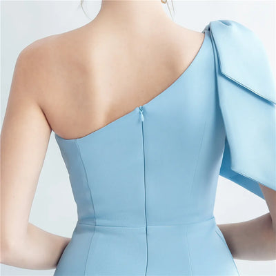Candy Color Satin One-Shoulder Evening Dress with Slit and Appliques