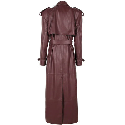 Long Real Leather Trench Coat for Women - Double Breasted Suede