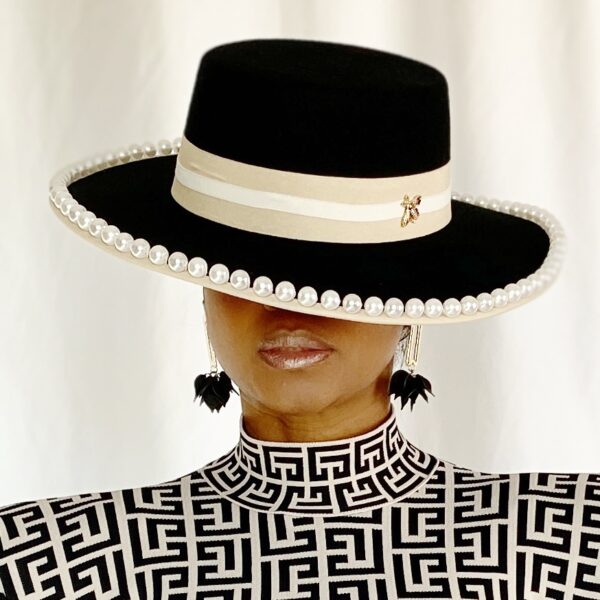 Black Stripe and Pearl Fedora Hat