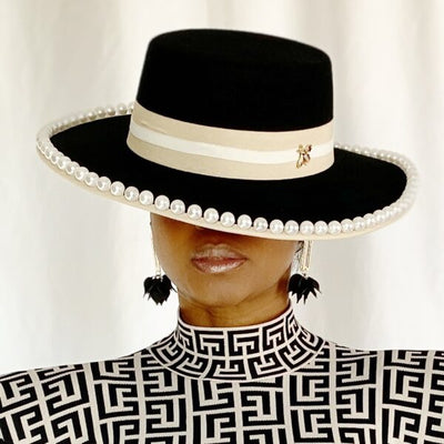 Black Stripe and Pearl Fedora Hat
