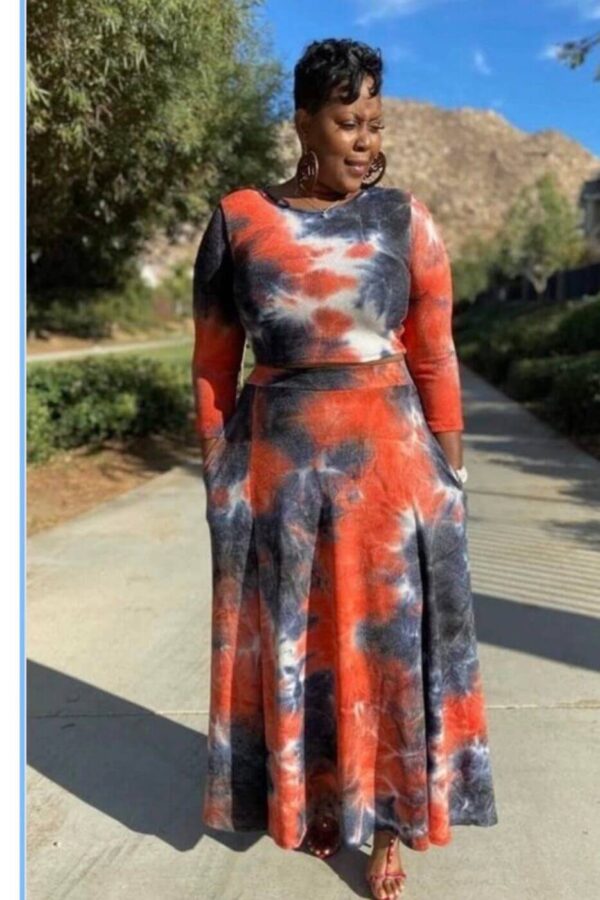 Plus Size Two Piece Tie Die Skirt Set