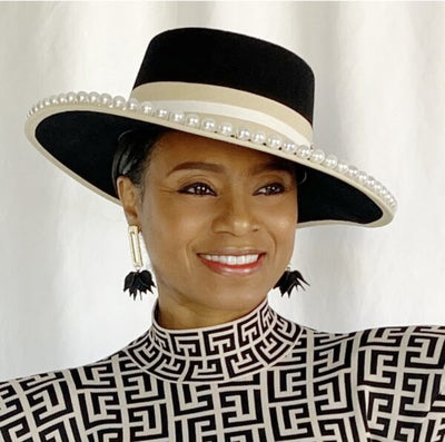 Black Stripe and Pearl Fedora Hat